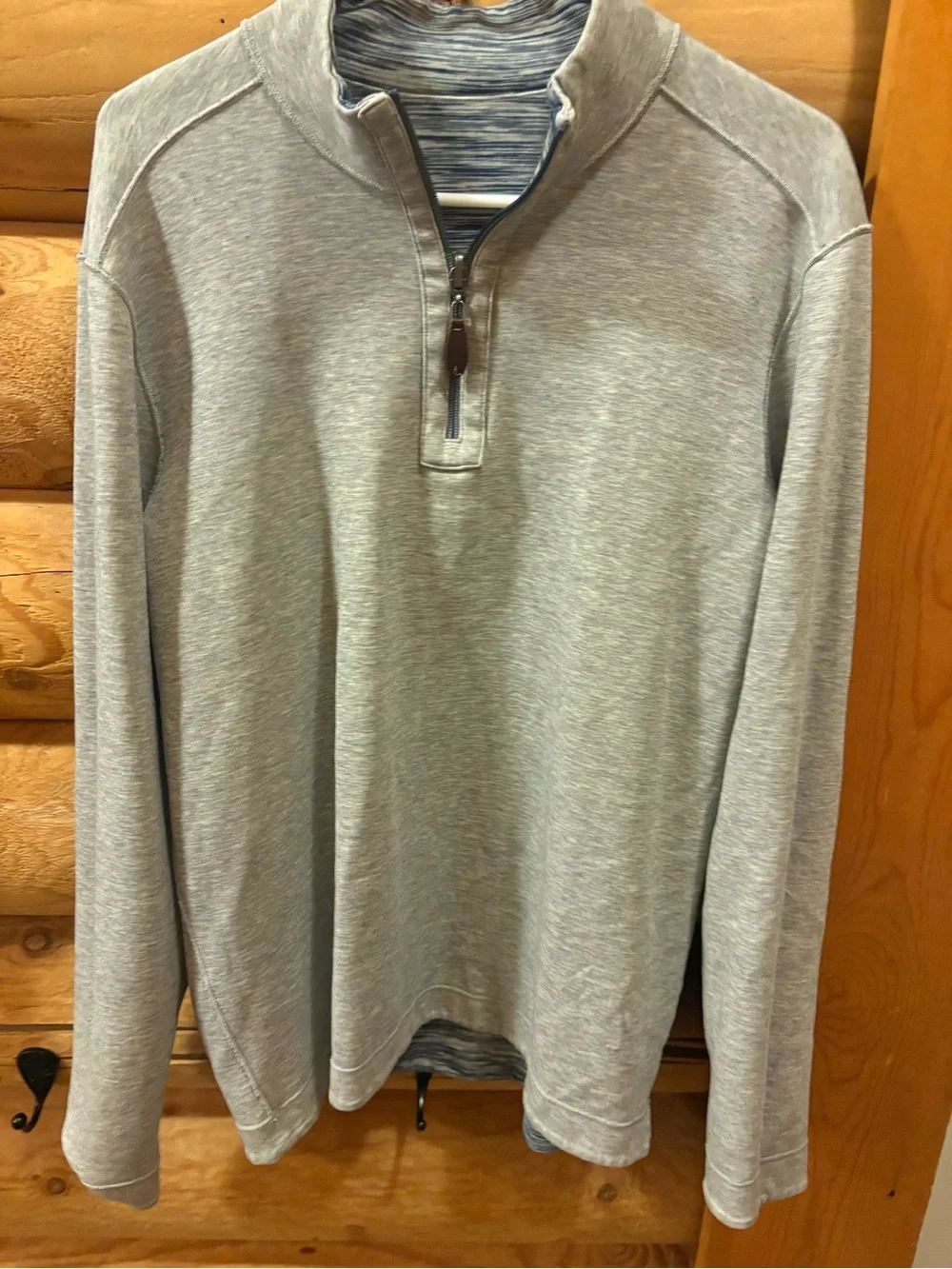 Johnston & Murphy Blue and Gray Heathered reversible Quarter-Zip Sweatshirt
